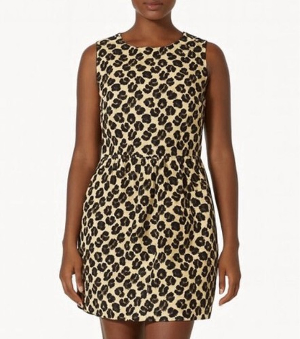 RED Valentino Leopard Print Sleeveless Satin Sheath Mini Dress Tan 48 IT / US 12